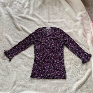 Y2K Kookai Black & Pink Floral Mesh 3/4 Sleeve Top Size 1